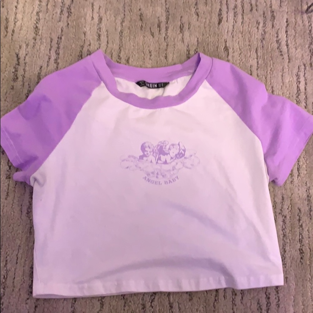 white and purple crop top
